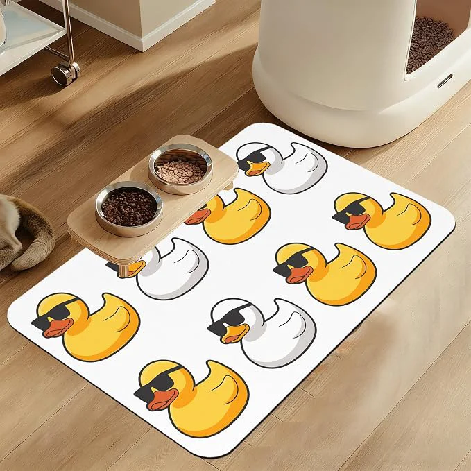 Breathable Cute Ducks Glasses Pet Feeding Mat Detailed