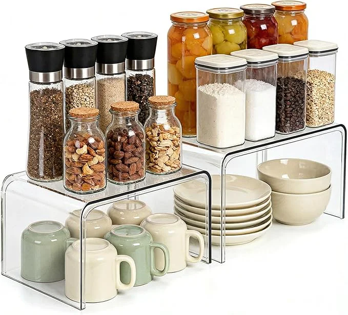 Unique Clear Cabinet Organizer Shelf Organizer Set of 2 for Kitchen Pantry Organizers and Storage Display Cabinet Shelf Room Decor Countertop Desk Shelves Patented Spice Organization for CabinetAbout ThisOverview Refined