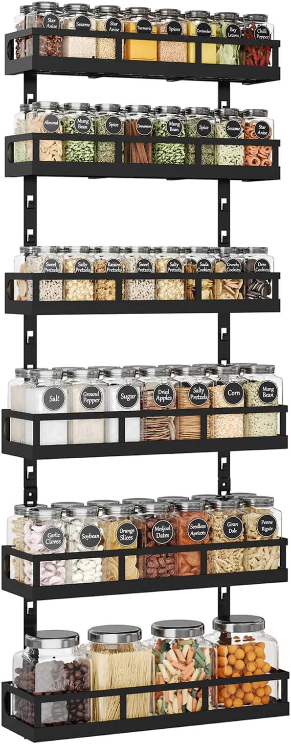 Durable X-cosrack 6-Tier Wall-Mounted Spice Rack Organizer with Mixed Basket Sizes Height-Adjustable Hanging Spice Shelf for Kitchen Pantry Cabinet Large-Capacity Seasoning Holder BlackAbout ThisOverview Top-Quality