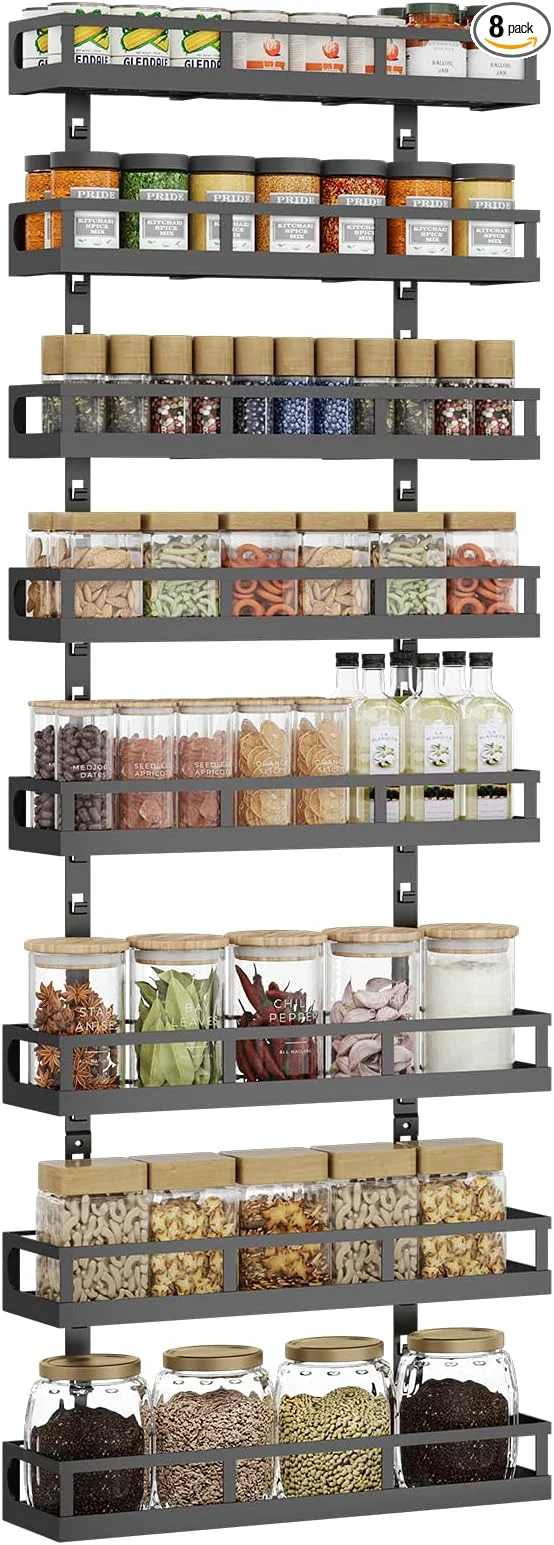 Prestigious X-cosrack 8-Tier Adjustable Spice Rack – Wall-Mounted Space-Saving Organizer with Mixed Baskets Large-Capacity Seasoning Holder for Kitchen Pantry Black About ThisOverview Luxury