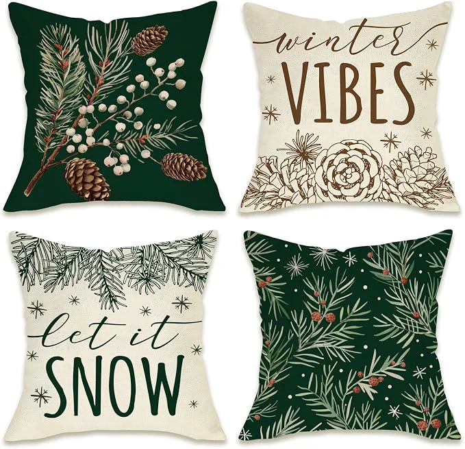 Versatile Fahrendom Winter Vibes Green Decorative Throw Pillow Covers 18 x 18 Set of 4 Specialty