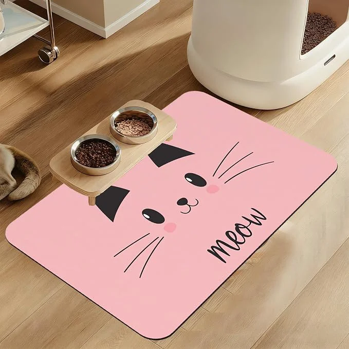High-Grade Pink Cat Meow Dog Food Mat–Christmas Stocking Absorbent Quick Dry Feeding Elegant