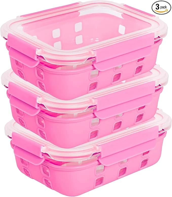 Consistent ECOBERI 4.5 Cup Glass Meal Prep Containers with Lids Silicone Sleeves 3-Pack Airtight Leak-Resistant Food Storage Containers for Fridge zer Oven MicrowaveAbout ThisOverview Authentic