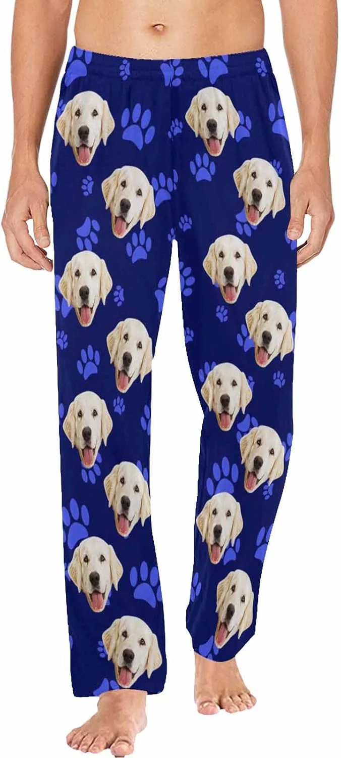 Green MyPupSocks Customized Face Pajamas Pants Photo Pajama Bottoms for Men S-XXL Contemporary