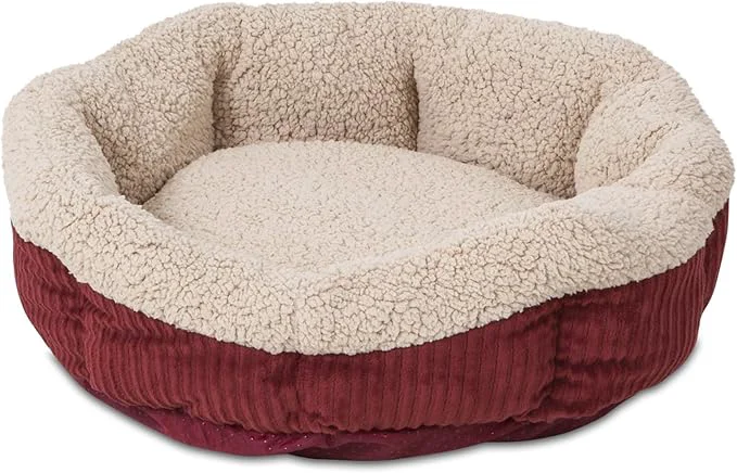 Exclusive Petmate Aspen Pet Self Warming Round Bed 19.5 Inches Barn Red and Cream Healthy