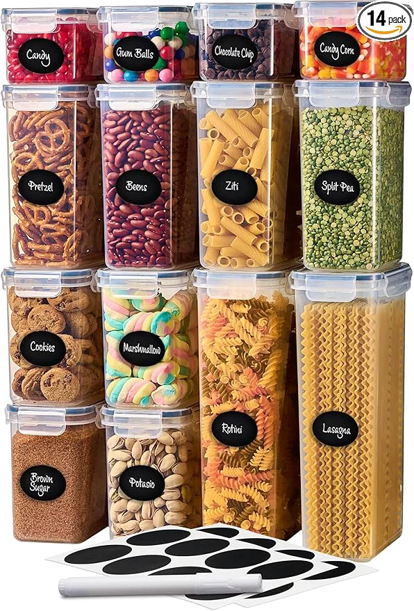 Top-Quality DWËLLZA KITCHEN Set of 14 Airtight Food Storage Containers for Pantry Organization and Storage - Sugar Flour Pasta Spaghetti Plastic Air tight Kitchen Storage Containers With Lids Labels MarkerAbout ThisOverview Stylish