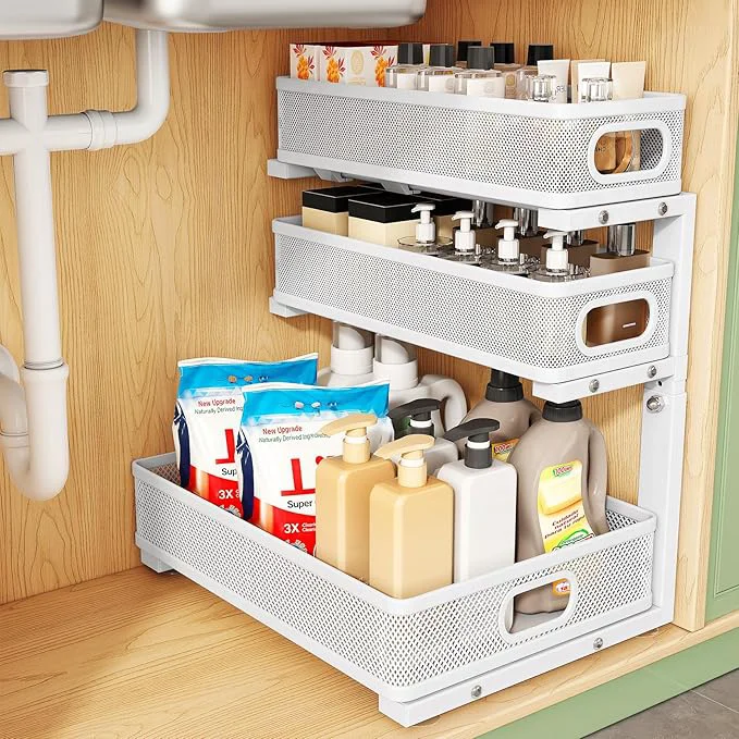 Verified Kitstorack Under Sink Organizer 1-Pack 3-Tier Height Adjustable Thickened Metal Pull out Cabinet Organizer Shelf Slide out Storage Drawer Rack for Bathroom Kitchen Pantry Home Laundry OrganizationAbout ThisOverview Original