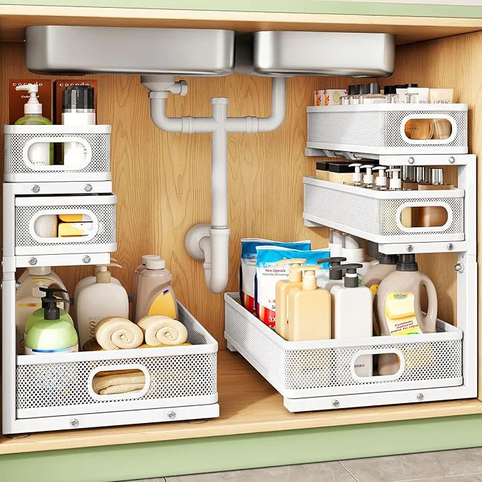 Solid Kitstorack Under Sink Organizer 2-Pack 3-Tier Height Adjustable Thickened Metal Pull out Cabinet Organizer Shelf Slide out Storage Drawer Rack for Bathroom Kitchen Pantry Home Laundry OrganizationAbout This Powerful