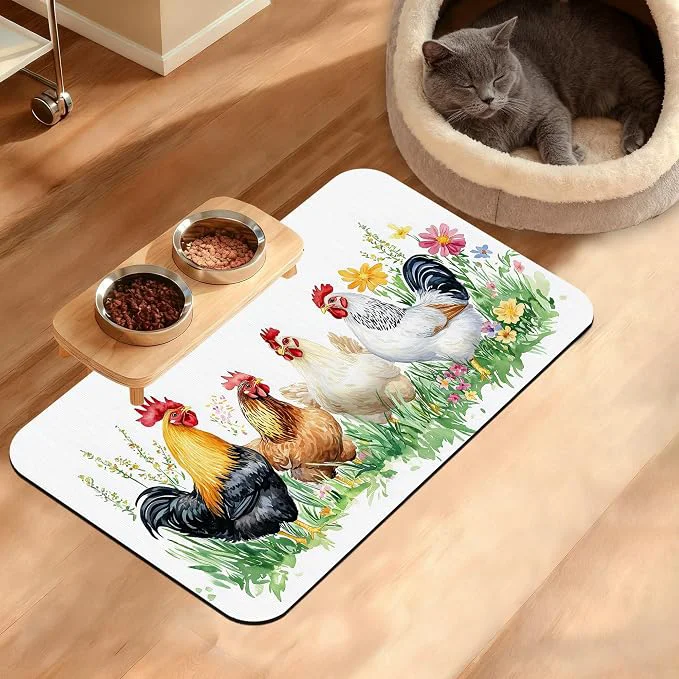 Sustainable Chicken Rooster Dog Cat Food Mat World-Class