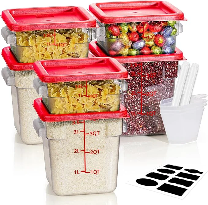 Effective 2QT4QT NSF Food Storage Containers 6PCS Food Grade Hot Cold Resistant Commercial Clear Food Storage Containers with Lids for Restaurant Kitchen Proof Dough Measuring Spoons Included Red N About ThisOverview Carefully Designed