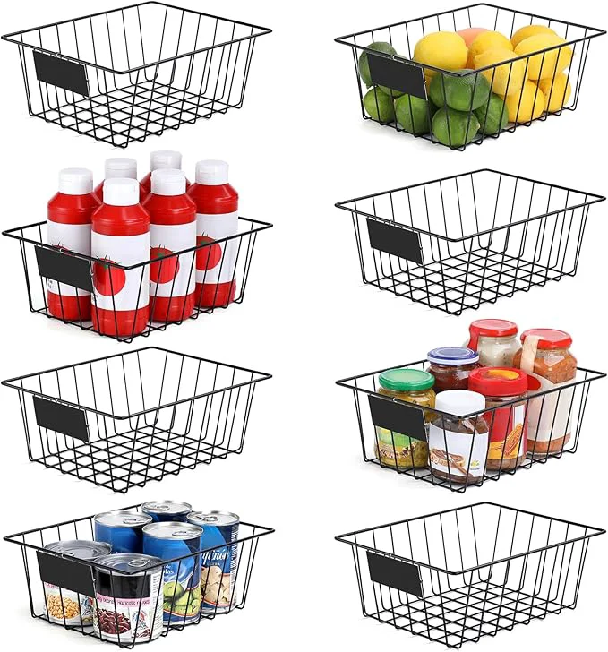 Detailed 8 Pack Wire Storage Baskets for Organizing with Removable Tags Pantry Organization Bins for Kitchen Cabinets Closet - Metal Basket for Laundry Garage Refridge Bathroom Countertop Organizer BlackAbout ThisOverview Refined