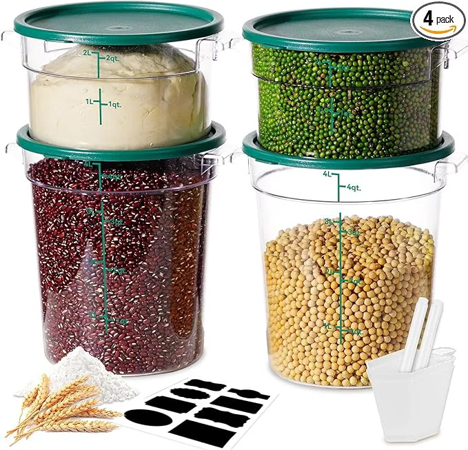 Exclusive 2QT 4QT NSF Round Food Storage Containers with Lids 4 PCS Total Food Grade Hot Cold Resistant Dough Proofing Container for Pizza Bread with Measuring Spoons Included BPA GREEN About ThisOverview Trendy