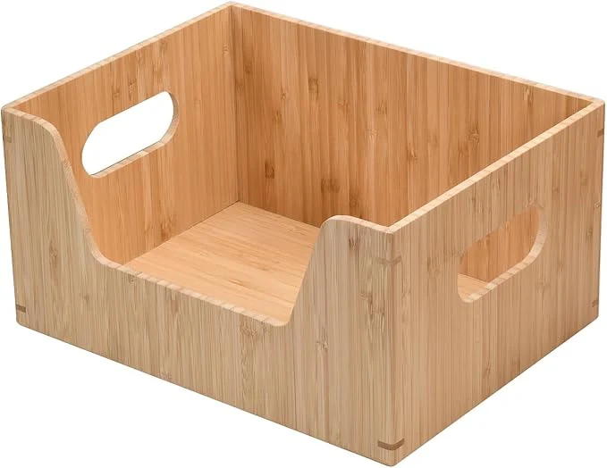 Crafted MobileVision Bamboo Storage Box with Open Front Stackable Bin Organizer to use in kitchen pantries cabinets and countertops 12 x 9 x 6 inchesAbout ThisOverview Trusted
