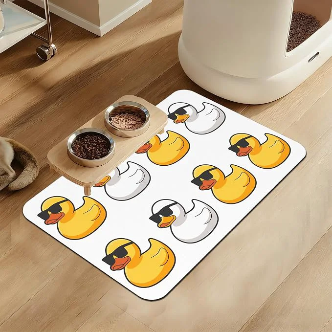 Classic Cute Ducks Glasses Pet Feeding Mat Smooth