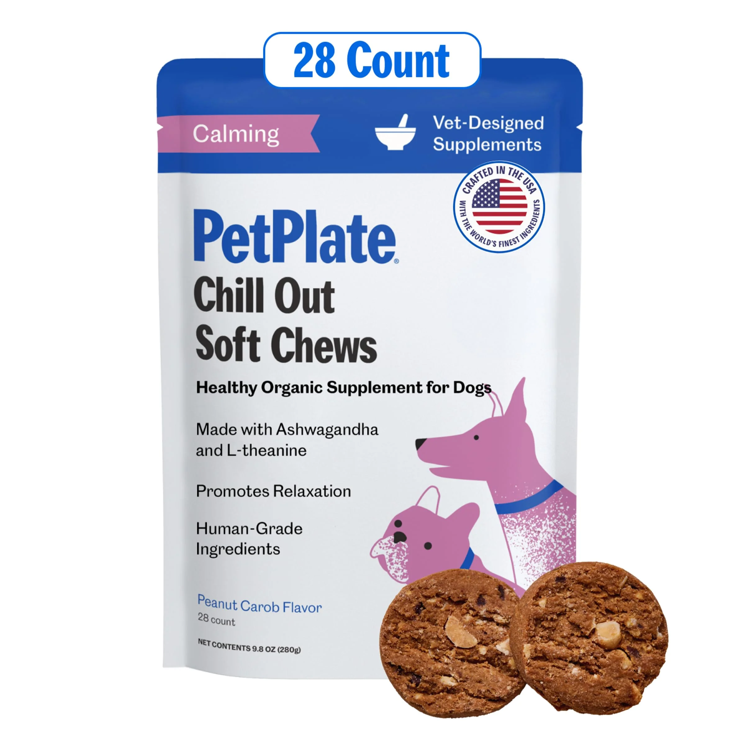 Breathable PetPlate Chill Out Soft Chews – Calming Dog Supplement with Ashwagandha L-Theanine Elegant