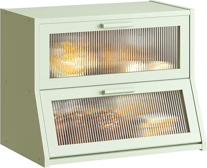 Breathable GHWIE Double Layer Bamboo Bread Box for Kitchen Counter Large Capacity Bread Storage Bin Bread Container with Acrylic Wavy Door Panel Light Green Medium About ThisOverview Powerful