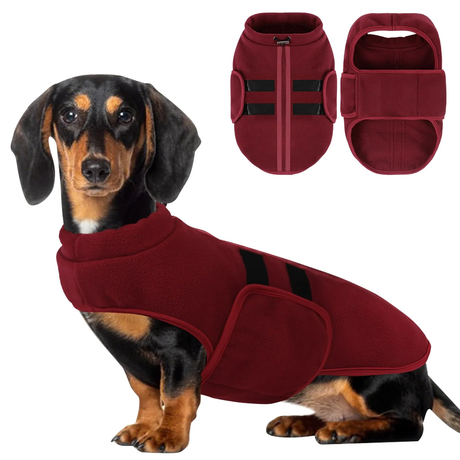Advanced PUZAUKAL Dog Sweater – Adjustable Fleece Coat for All Breeds Burgundy S Minimalist