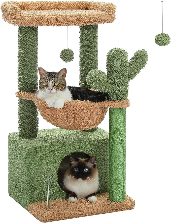 Breathable PEQULTI 4-in-1 Cactus Cat Tree Cat Scratching Post Powerful