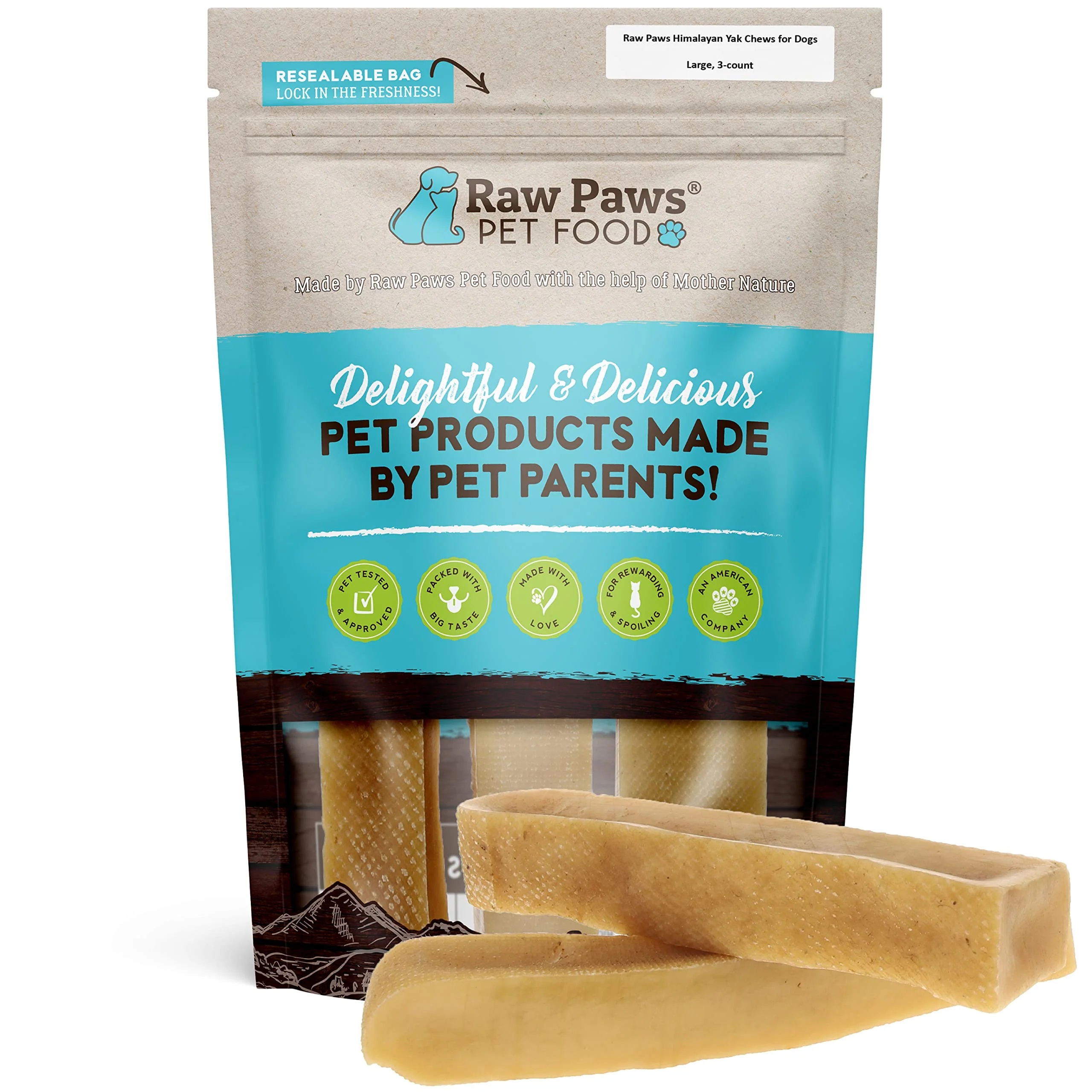 Traditional Raw Paws Himalayan Yak Chews for Dogs — Large 3 Pack Single-Ingredient Long-Lasting Modern
