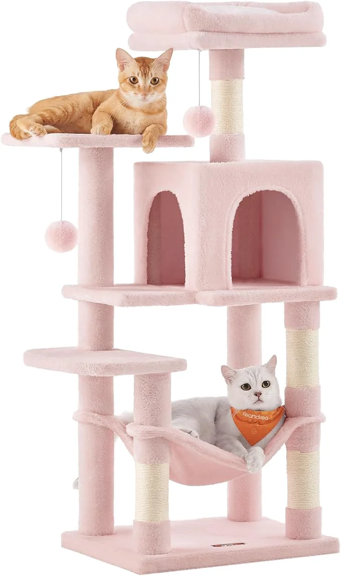 Casual Feandrea Cat Tree 44.1-Inch Cat Tower Plush Multi-Level Condo Reusable