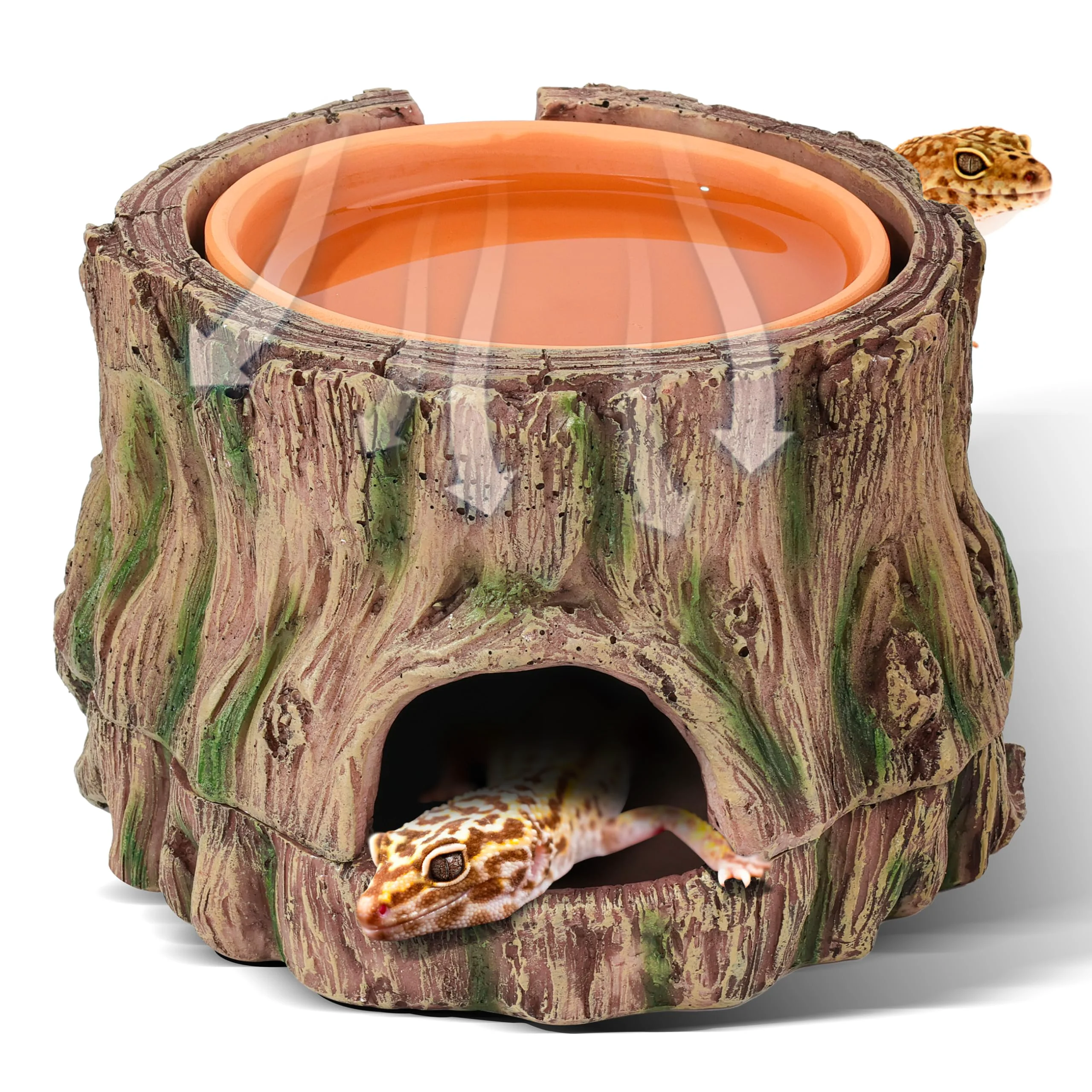 Breathable Stackoria 3-in-1 Reptile Hide Cave with Clay Water Dish Soft