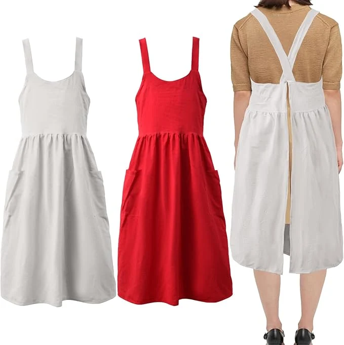 Original Uaussi Cotton Linen Apron Cross Back Work Apron for Women with Pockets Pinafore Dress X Cross Halter Apron for Chef Gardening Superior