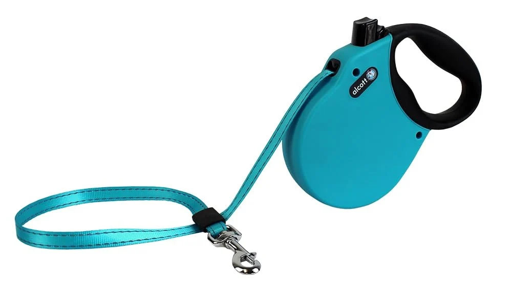 Crafted Alcott Adventure 16ft Retractable Leash – Blue Soft Grip Reflective Belt for Dogs up to 65 lbs Environmentally Friendly