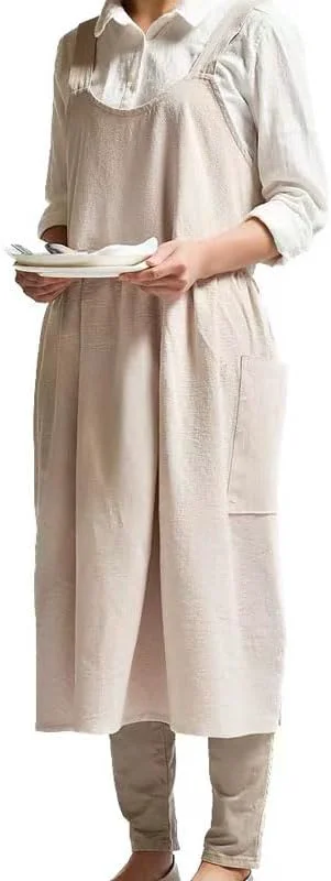 Innovative Cotton and linen Kitchen Cooking Aprons Dress for Women with Pockets Cute for Baking Painting Gardening Cleaning Eco-Friendly