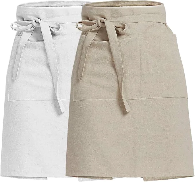 Easy-to-Use Cityelf Linen Server Apron Cotton Bistro Half Apron with Large Pockets Waist Kitchen Apron for Cooking Waitress High-End
