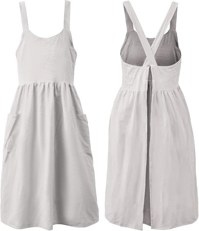 Original Uaussi Cotton Linen Apron Cross Back Work Apron for Women with Pockets Pinafore Dress X Cross Halter Apron for Chef Gardening Certified