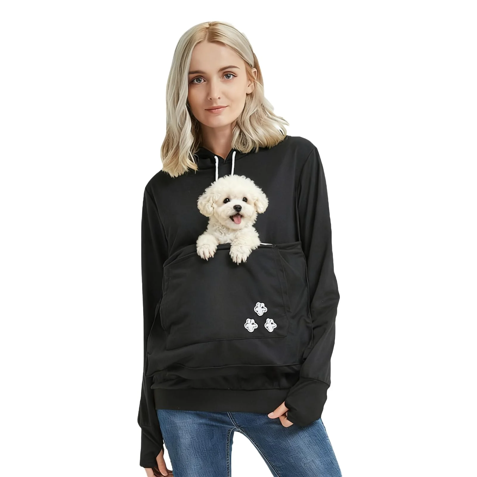 Healthy XUDREZ Unisex Big Pouch Hoodie Carrier Sweatshirt – Kangaroo Pocket for Small Pets Black L Reliable