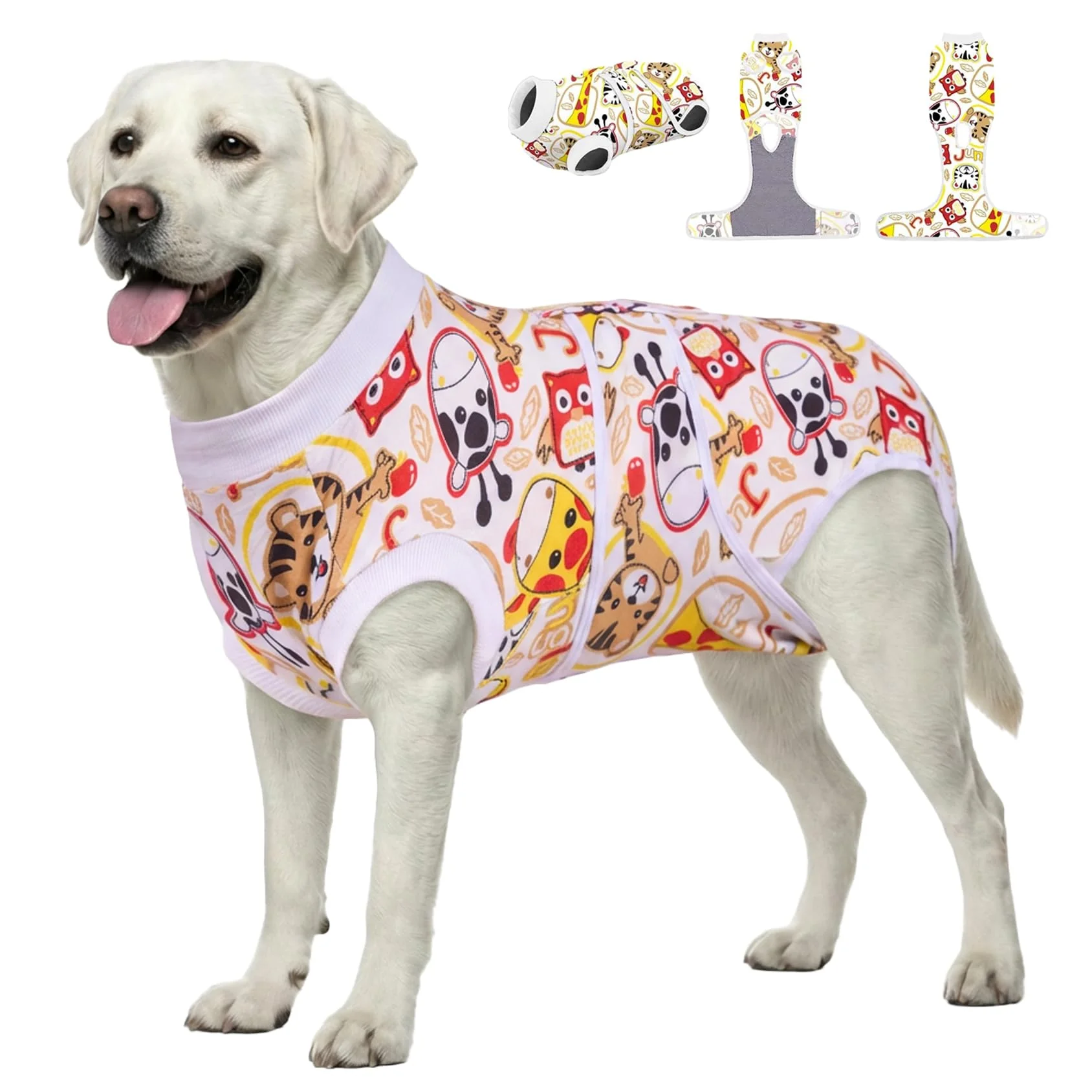 Smart PetWarm Dog Recovery Suit — Post-Surgery Onesie for Dogs Zoo Pattern Red White XL Superior