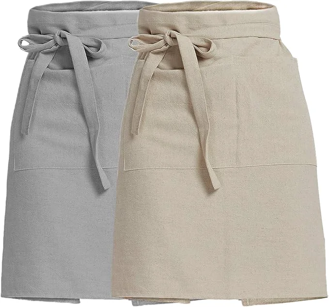 Dependable Cityelf Linen Server Apron Cotton Bistro Half Apron with Large Pockets Waist Kitchen Apron for Cooking Waitress Pure
