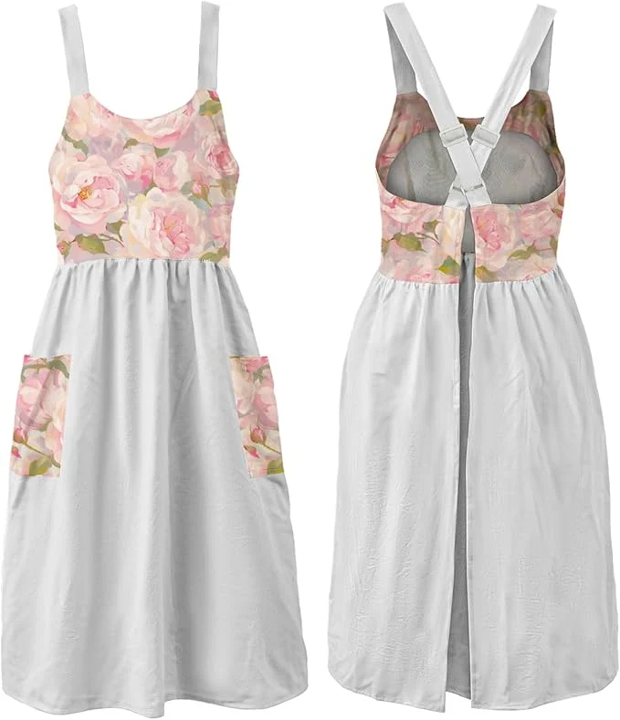 Safe Uaussi Cotton Linen Apron Cross Back Work Apron for Women with Pockets Pinafore Dress X Cross Halter Apron for Chef Gardening Clean