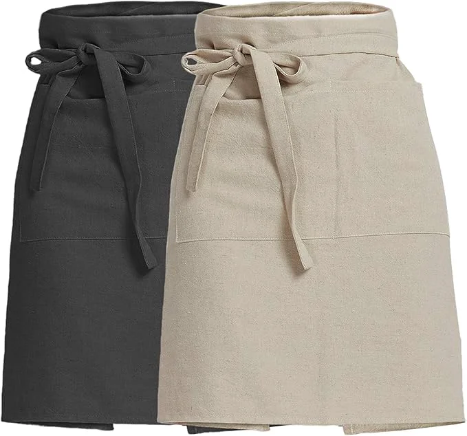 Selected Cityelf Linen Server Apron Cotton Bistro Half Apron with Large Pockets Waist Kitchen Apron for Cooking Waitress Fashionable