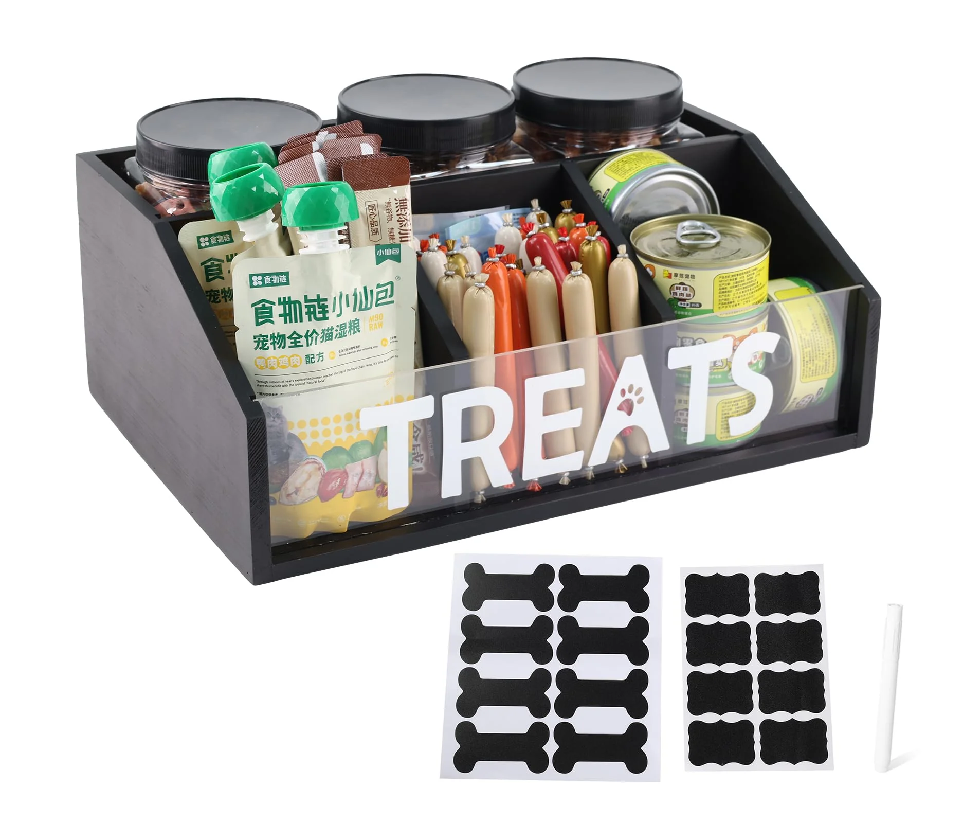 Durable Geyecete Dog Treat Container – 3 Jars Compartments Cute Pet Organizer Effective