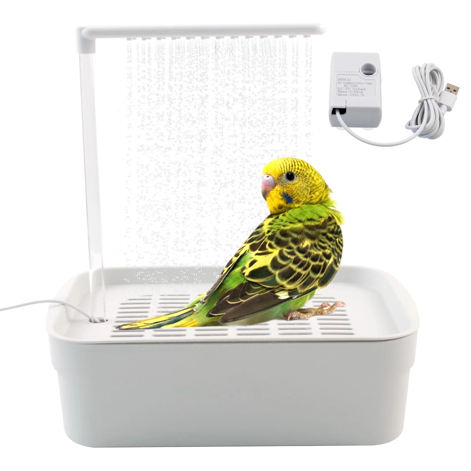 Breathable MUYG Automatic Bird Shower with Pump – USB Cage Bath for Parakeets Cockatiels Fashionable