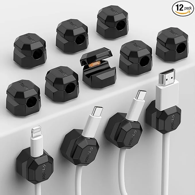 Advanced 12 Pack Rotatable Cable Clips Spring Cord Organizer Desk Cable Management Cord Holder Adhesive Phone Charger Cord Clips for Home Office Car Wall Nightstand Accessories BlackAbout ThisOverview Smooth
