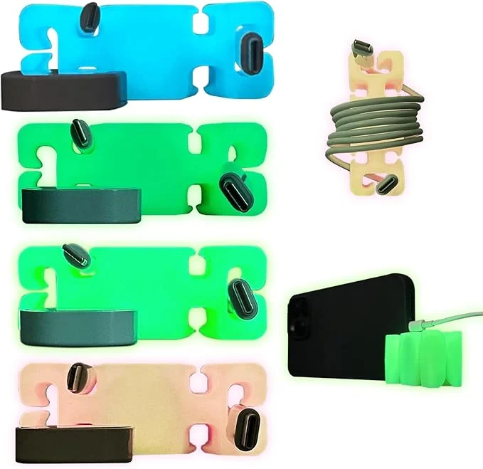 Carefully Designed GlowBrick Stocking Stuffers for Adults Cord Management Weighted Cord Holder Cable Wrap Phone Stand - Glow-in-The-Dark Gadget Organizer for Nightstand. Gift for Men Silicone. 4pk Assorted GlowAbout ThisOverview Dependable
