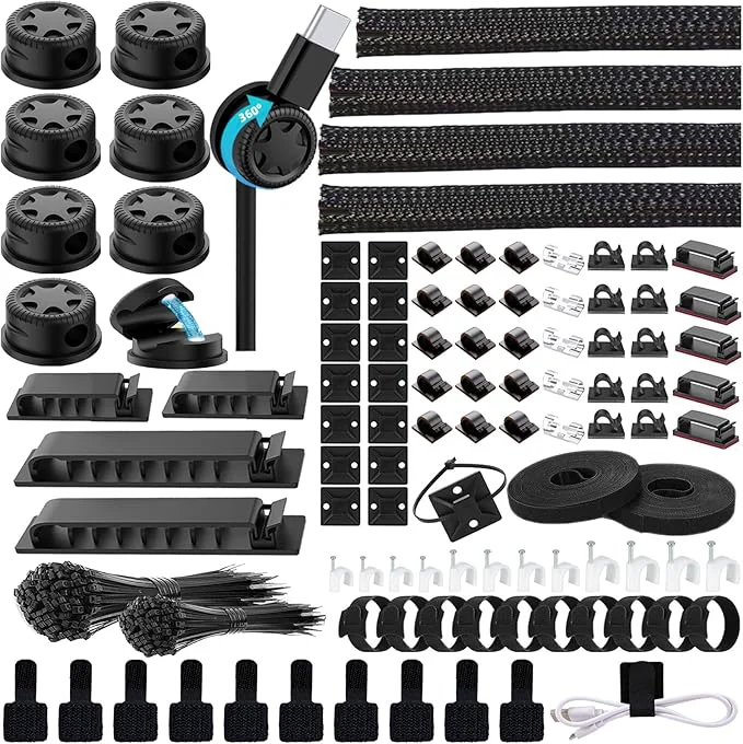 Breathable ELII 328Pcs Cable Management Kit 8 Magnetic Cable Holder 69Adhesive Cable Clips 4 Cable Sleeve Split 22Reusable Cable Strap 200 Nylon Cable Zip Ties with 25 Mounts TV Office Black About ThisOverview Stylish