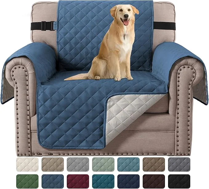 Verified H.VERSAILTEX Water Resistant Chair Cover Reversible Chair Cover Protector for Dogs Washable Chair Slipcover with Non Slip Elastic Strap Living Room Furniture Cover Armchair Dark Blue Beige About ThisOverview Selected