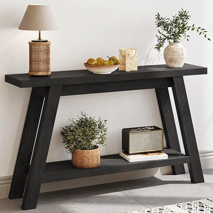 Certified Black Console Table 55Inch Entryway Console Tables 2-Tier Narrow Wood Console Table Behind Couch Sofa Tables for Living Room Entryway Hallway Black About ThisOverview Modern