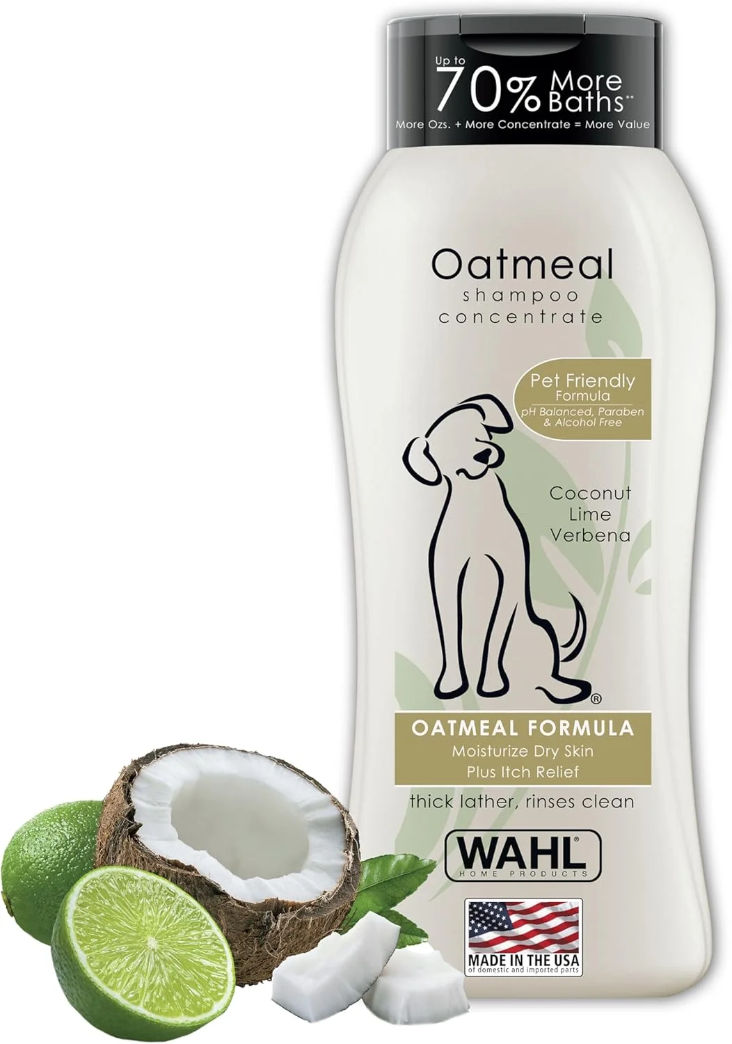 Genuine Wahl USA Dry Skin Itch Relief Pet Shampoo for Dogs – Oatmeal Formula with Coconut Lime Verbena Scent Pet Friendly Formula 24 Oz - Model 820004A Verified