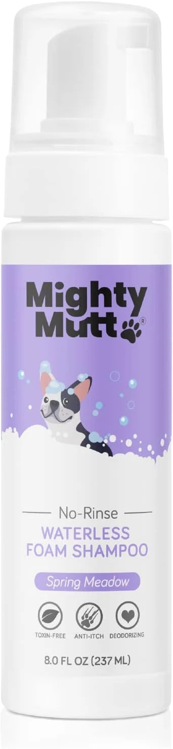 Specialty Mighty Mutt Hypoallergenic Waterless Shampoo for Dogs Dry Shampoo for Dogs Waterless Foam No Rinse Anti-Itch Soothing and Deodorizing Spring Meadow 8 Fl Oz Reusable