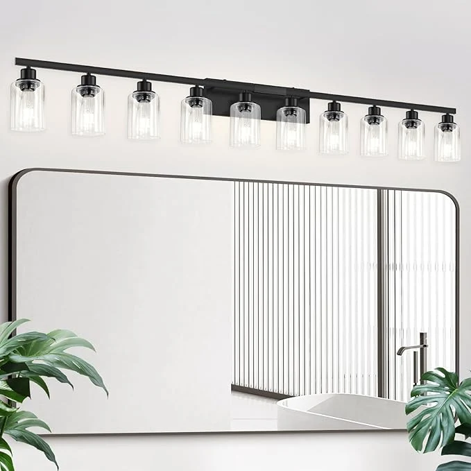 Relaxed 10 Light Bathroom Vanity Lights Over Mirror 65.4inch Black Vanity Lights Fixtures Matte Black Modern Vanity Lights Black Bathroom Wall Lighting for Mirror Bedroom Living RoomAbout ThisOverview Healthy