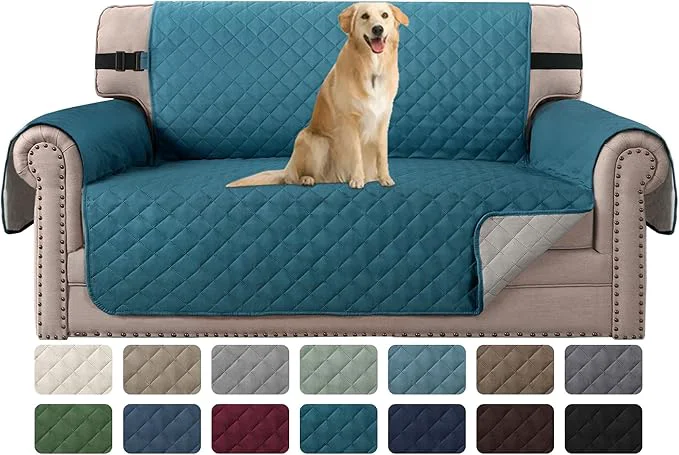 Breathable H.VERSAILTEX Sofa Protector for Dogs Cats Pets Sofa Covers Slipcover Quilted Couch Coveres Loveseat Covers with Non Slip Elastic Strap Water Resistant Seat Width 46 Loveseat Dark Teal Beige About ThisOverview Selected
