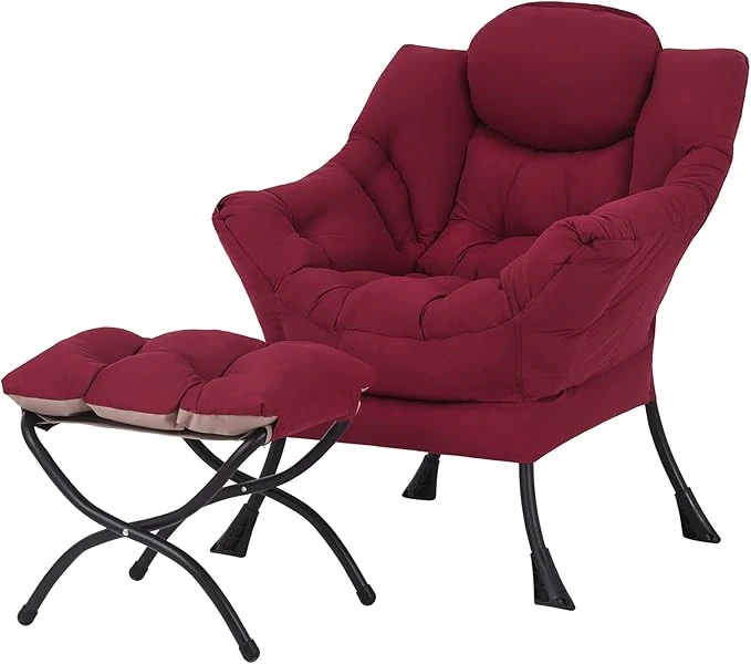 Carefully Designed Welnow Lazy Chair with Ottoman Modern Lounge Accent Chair with Armrests and a Side Pocket Leisure Sofa Armchair Reading Armchair with Footrest for Small Space BurgundyAbout ThisOverview Authentic