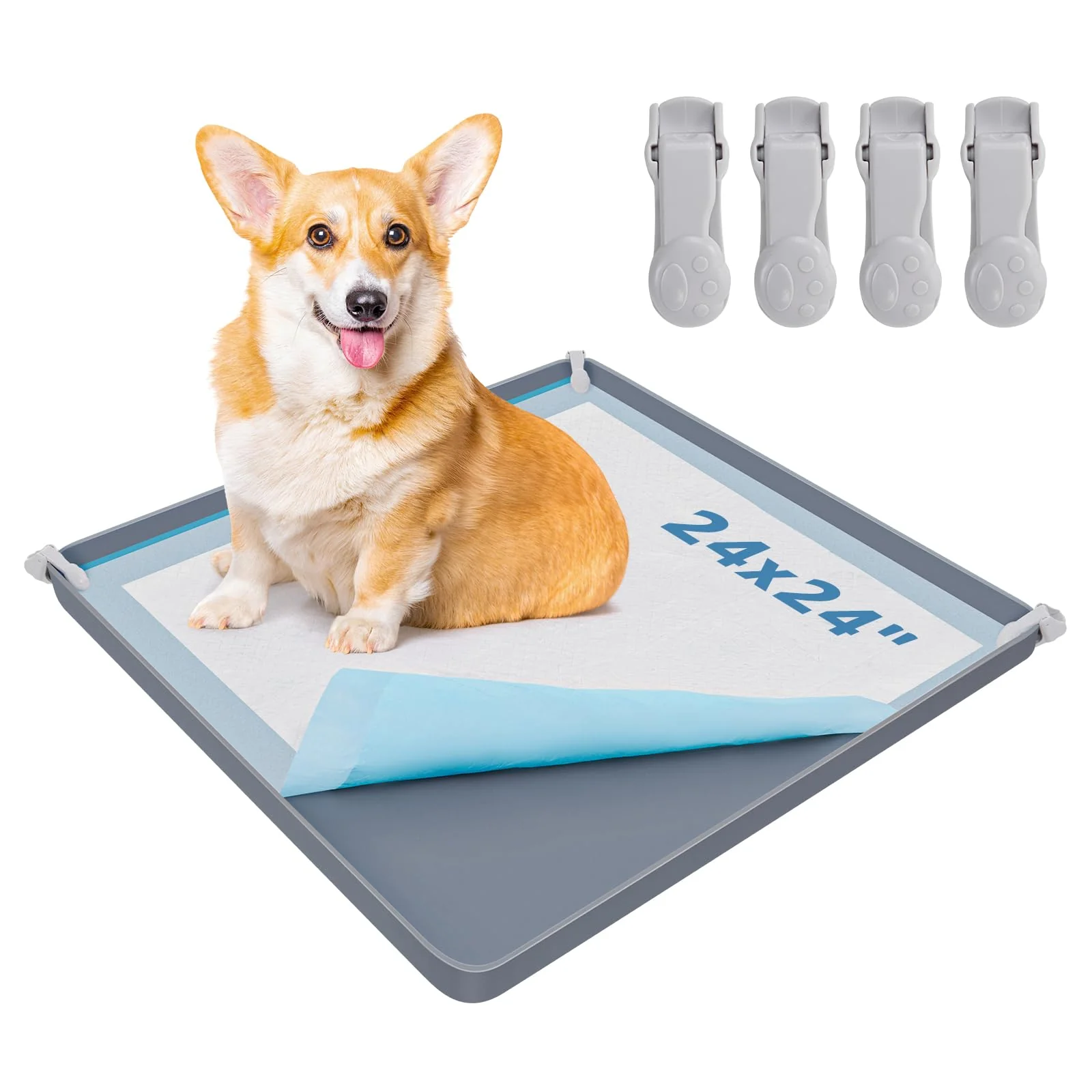 Carefully Designed LOOBANI Dog Pee Pad Holder – Silicone Potty Tray with High Edge 4 Clamps Fits 24x24 User-Friendly