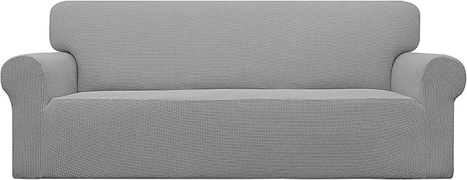 Advanced Easy-Going Stretch Sofa Slipcover 1-Piece Sofa Cover Furniture Protector Couch Soft with Elastic Bottom for Kids Polyester Spandex Jacquard Fabric Small Checks Sofa Light Gray About ThisOverview Comfortable