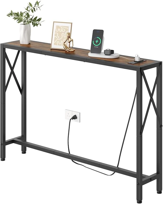 Trendy 41.8 Console Table Narrow Behind The Couch Table with Outlet Industrial Skinny Stand for Hallway Entryway Living Room Bedroom 6.5 Feet Power Cord Rustic BrownAbout ThisOverview Recyclable